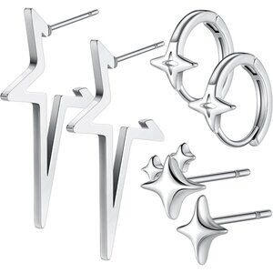 3 Pairs Y2k Earrings Star Hoop Earrings Grunge Dangle Set Emo Jewelry for Party